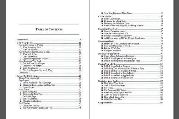 Book Publishing Instructions Table of Contents