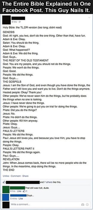 The Bible in One Facebook post