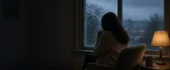 A person praying alone by a rainy window, illustrating why are my prayers not answered