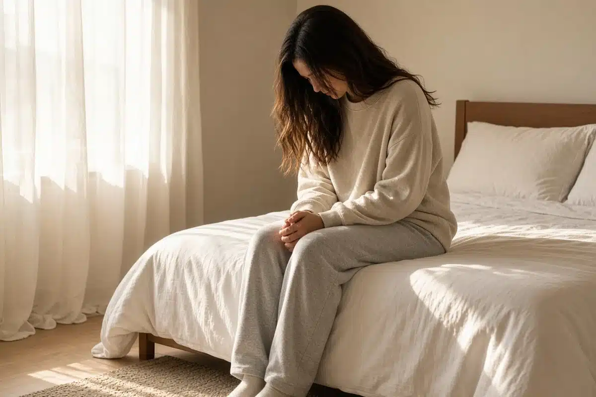 A woman praying quietly, wondering why her prayers are not answered